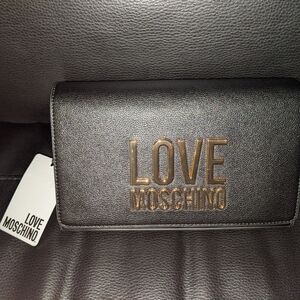 Love Moschino Black and Gold Shoulder Bag With Chain